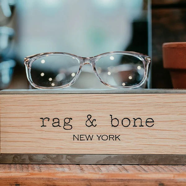 A display featuring Rag & Bone New York frames at Owen Eye Care.