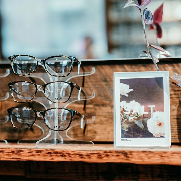 A display featuring SALT frames at Owen Eye Care